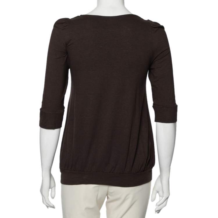 Pre Owned Kenzo Brown Knit Floral Applique Detailed Top S