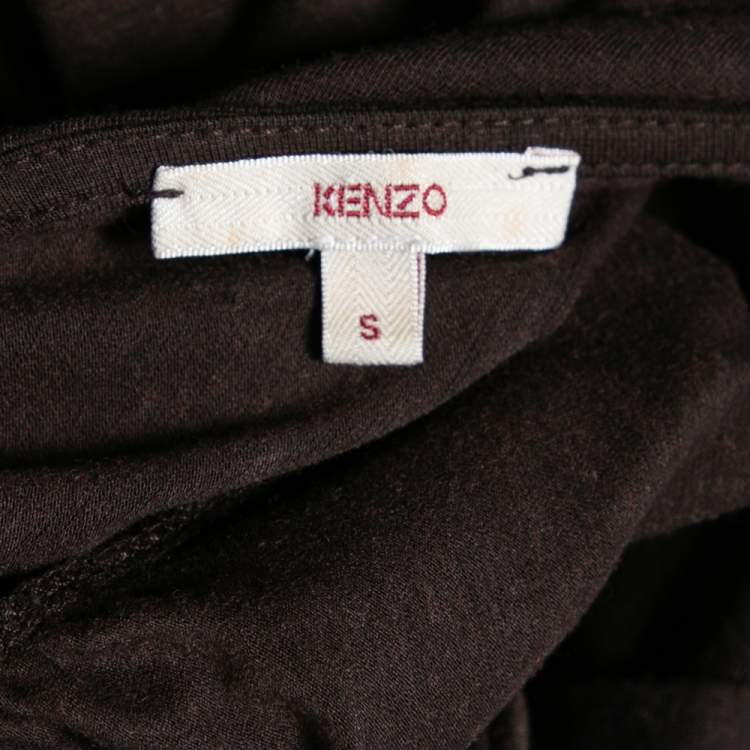 Pre Owned Kenzo Brown Knit Floral Applique Detailed Top S