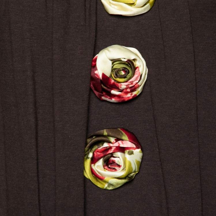 Pre Owned Kenzo Brown Knit Floral Applique Detailed Top S