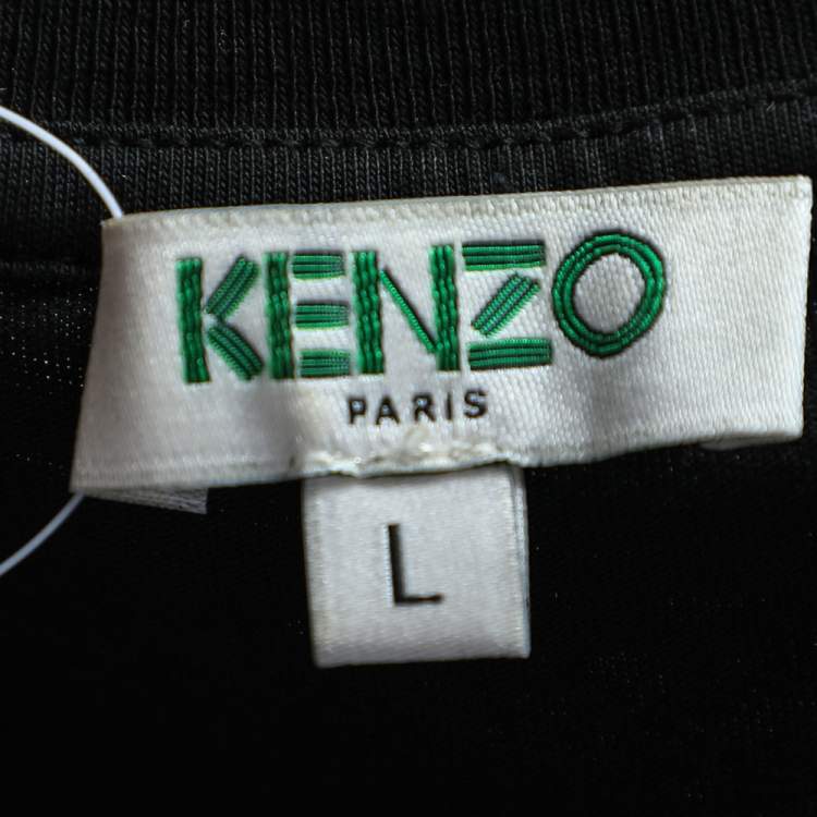 Pre Owned Kenzo Black Metallic Tiger Printed Cotton Crewneck T-Shirt L