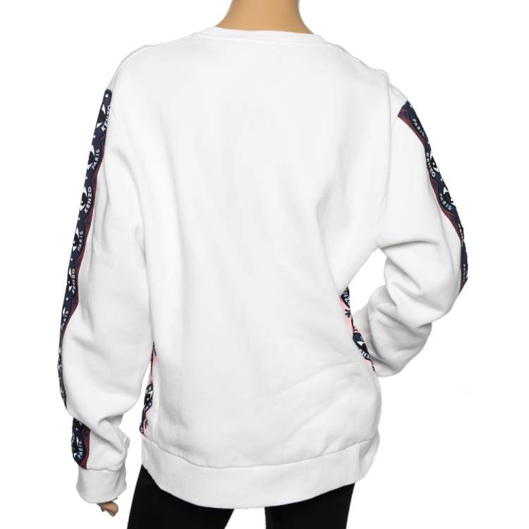 Pre Owned Kenzo White Nagai Eye Embroidered Cotton Crewneck Sweatshirt XL