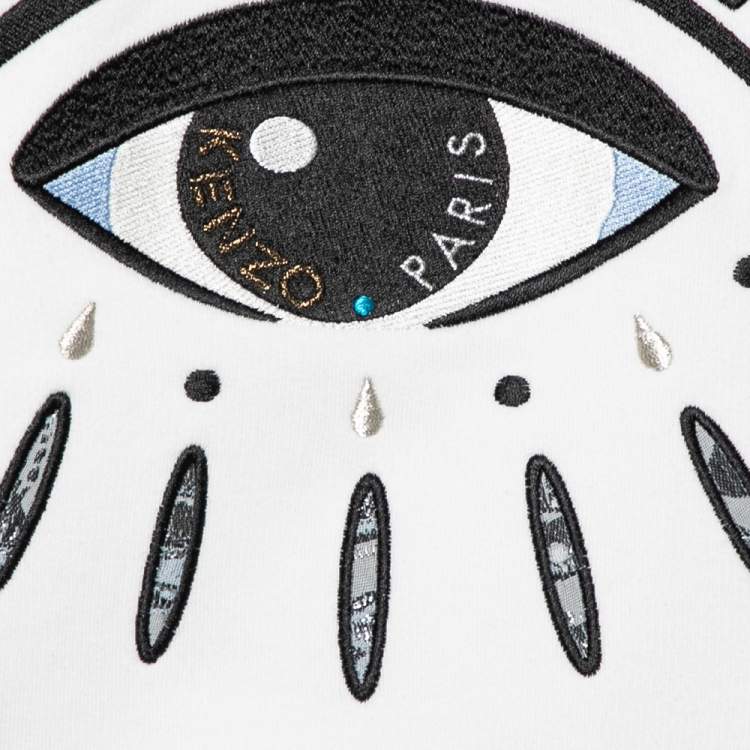 Pre Owned Kenzo White Nagai Eye Embroidered Cotton Crewneck Sweatshirt XL