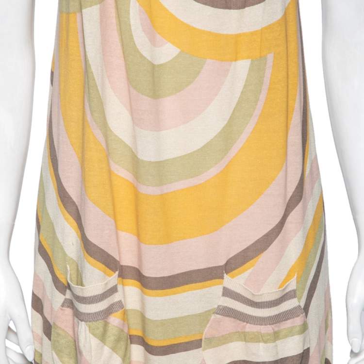 Pre Owned Kenzo Multicolor Printed Silk Rib Knit Trimmed Sleeveless Top M