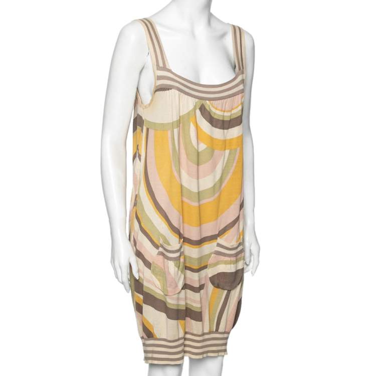 Pre Owned Kenzo Multicolor Printed Silk Rib Knit Trimmed Sleeveless Top M