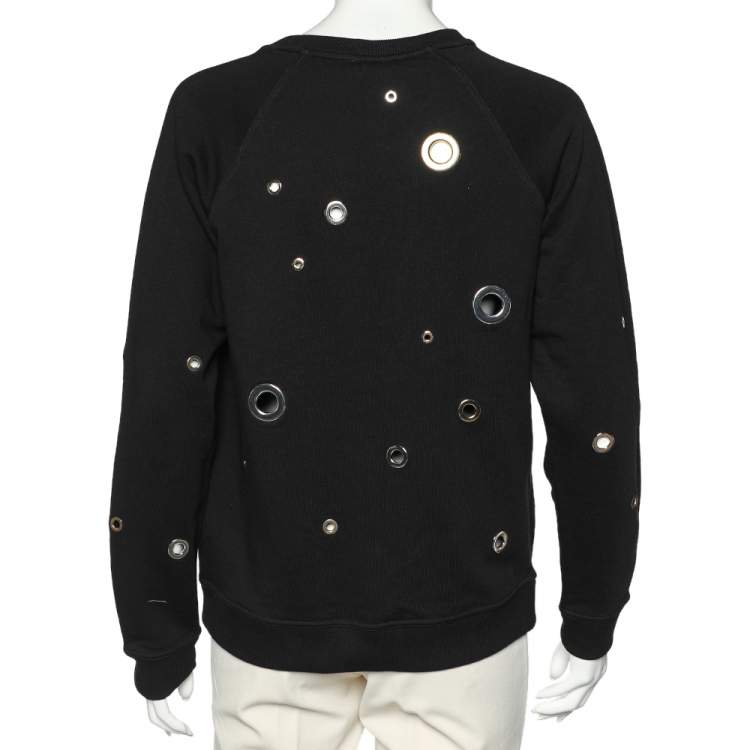 Pre Owned Kenzo Black Eyelet Cotton Knit Sweatshirt S