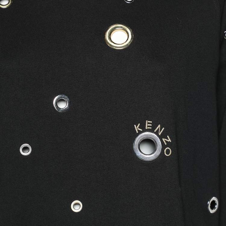 Pre Owned Kenzo Black Eyelet Cotton Knit Sweatshirt S