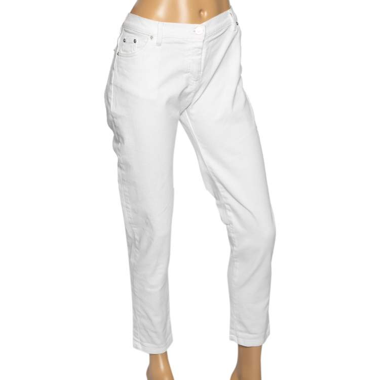 Pre Owned Kenzo White Stretch Denim Tapered Jeans M