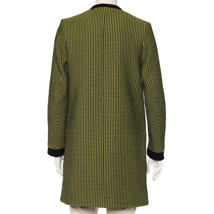 Pre Owned Kenzo Yellow & Black Textured Knit Paneled Short Coat M