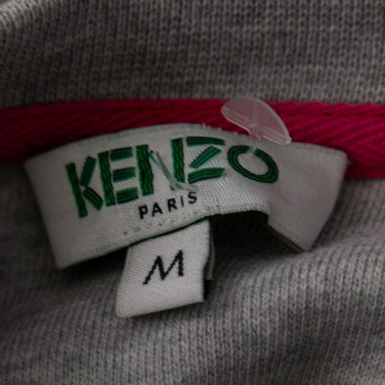 Pre Owned Kenzo Grey Tiger Embroidered Cotton Crew Neck Long Sleeve Sweater M
