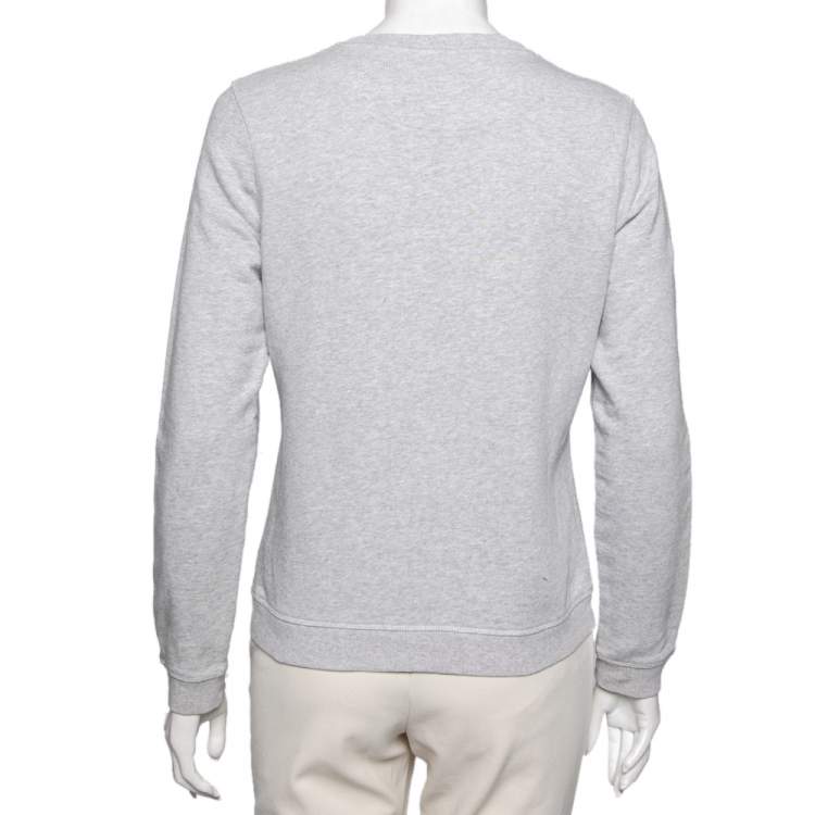 Pre Owned Kenzo Grey Tiger Embroidered Cotton Crew Neck Long Sleeve Sweater M