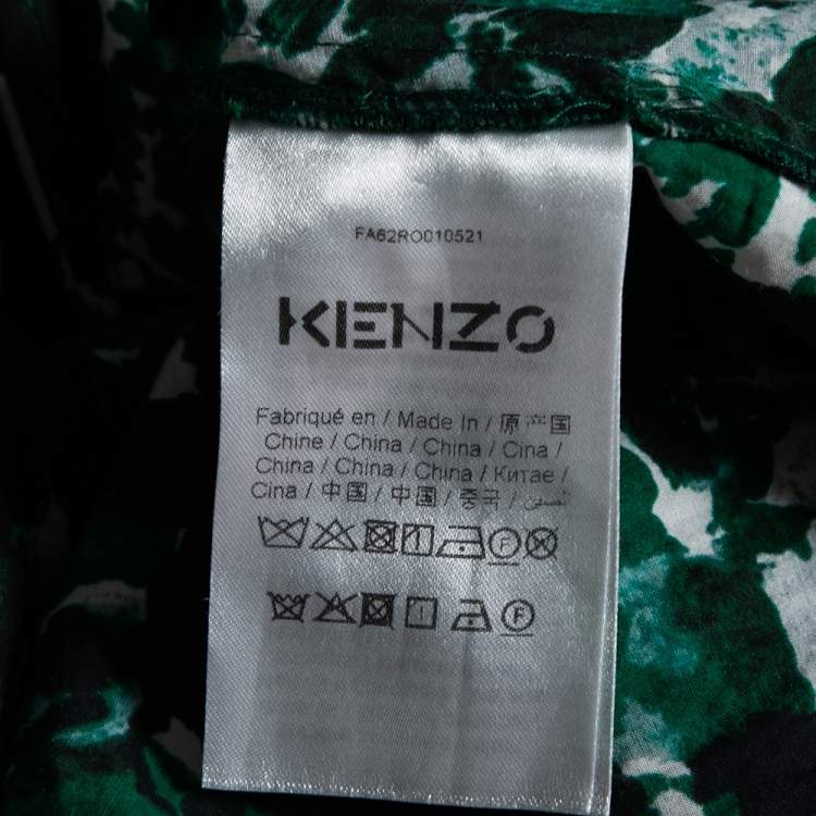 مملوكة مسبقًا Kenzo Green Fleur Camo Printed Cotton & Silk Shirt Dress M