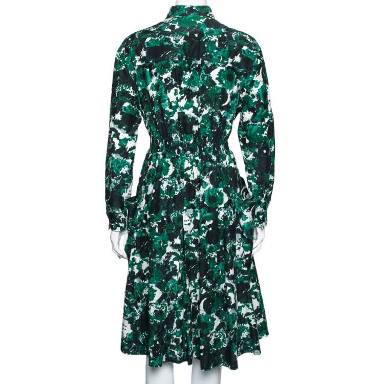 مملوكة مسبقًا Kenzo Green Fleur Camo Printed Cotton & Silk Shirt Dress M