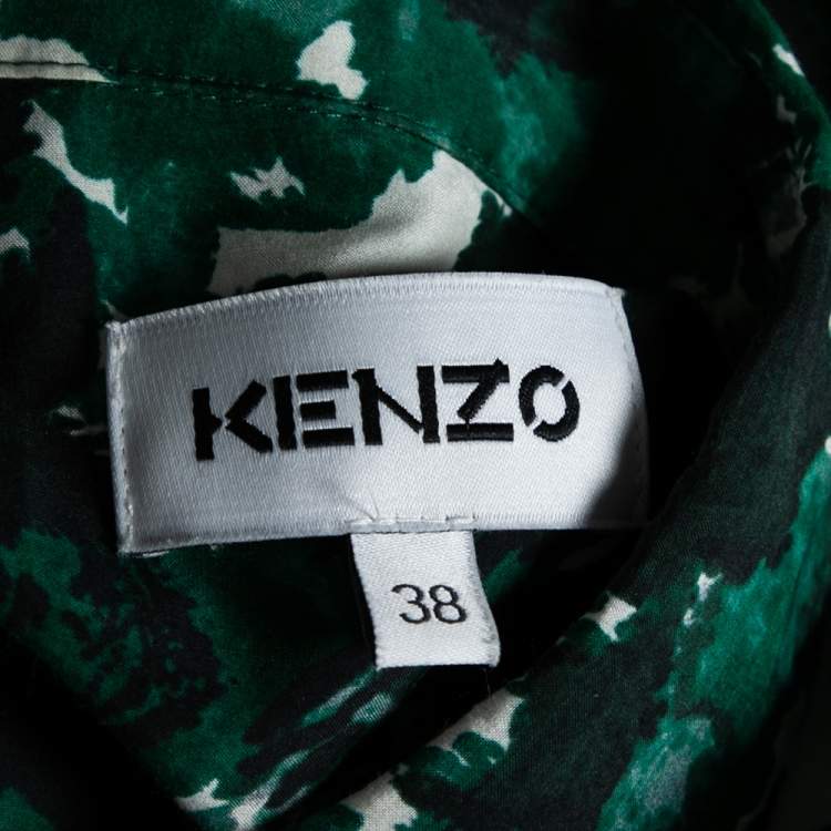 مملوكة مسبقًا Kenzo Green Fleur Camo Printed Cotton & Silk Shirt Dress M