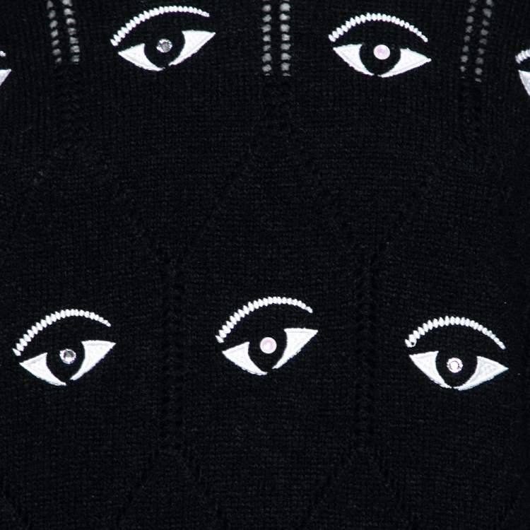 Pre Owned Kenzo Black Crystal Embellished Eye Embroidered Knit Sweater M