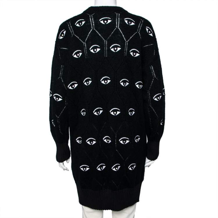 Pre Owned Kenzo Black Crystal Embellished Eye Embroidered Knit Sweater M