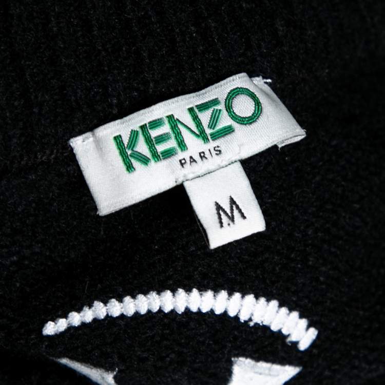 Pre Owned Kenzo Black Crystal Embellished Eye Embroidered Knit Sweater M