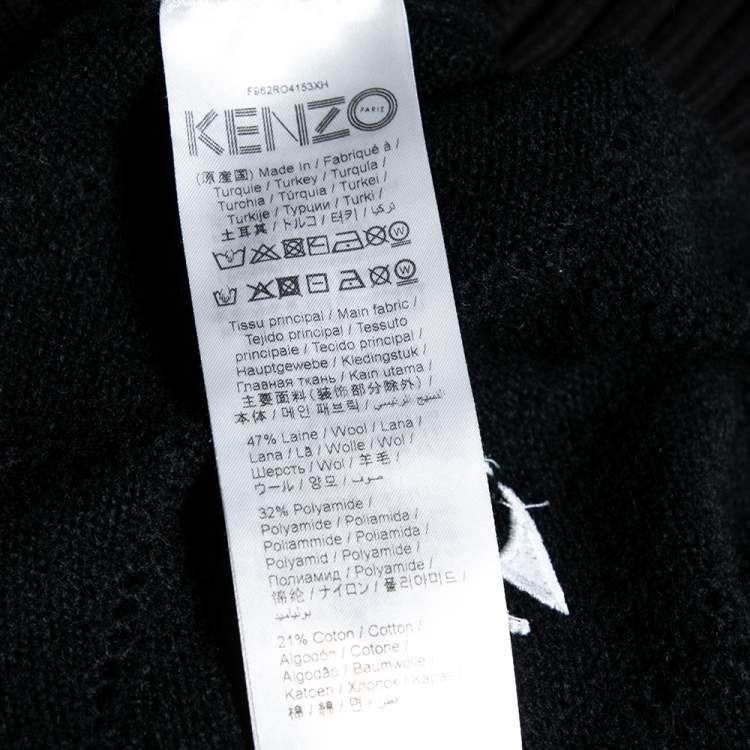 Pre Owned Kenzo Black Crystal Embellished Eye Embroidered Knit Sweater M