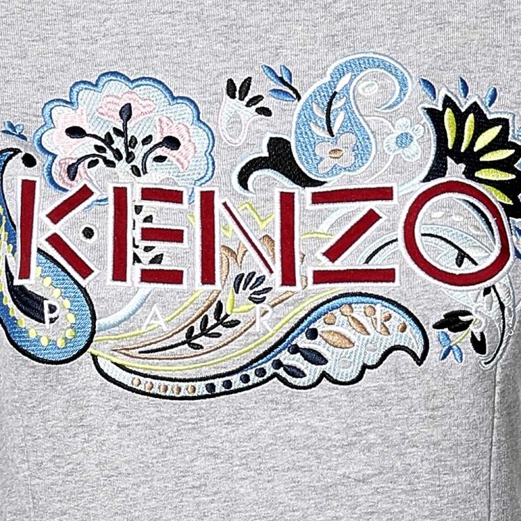 Pre Owned Kenzo Grey Mélange Paisley Embroidered Flared Dress XS
