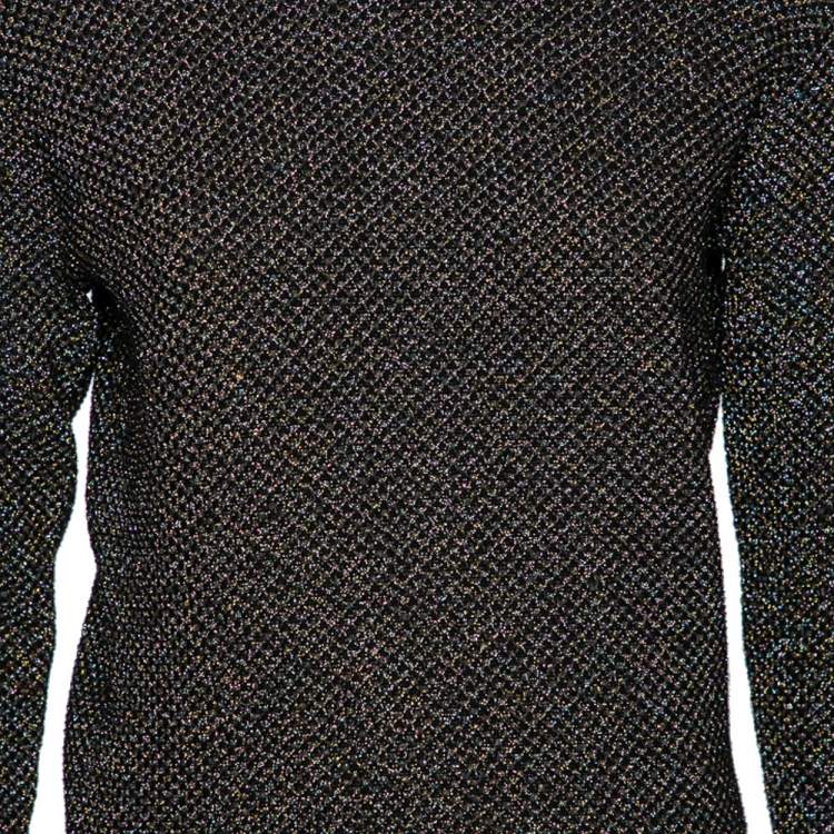 Pre Owned Kenzo Black Lurex Knit Ruffle Trimmed Round Neck Jumper XS