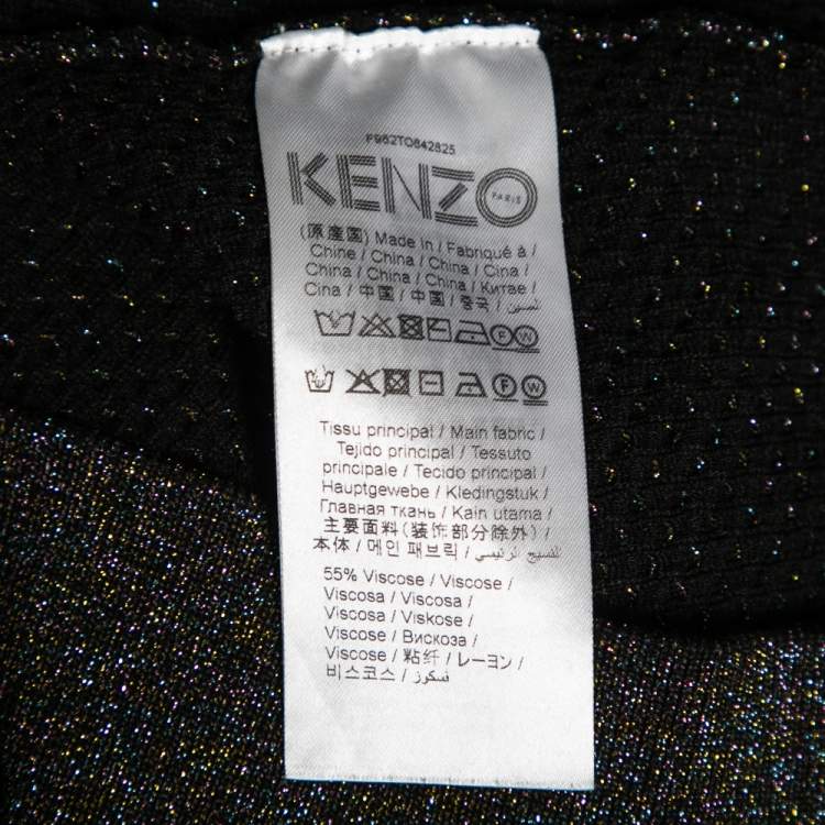 Pre Owned Kenzo Black Lurex Knit Ruffle Trimmed Round Neck Jumper XS