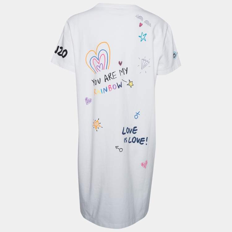Pre Owned Kenzo White Cotton Printed Crew Neck Short Sleeve Dress XL