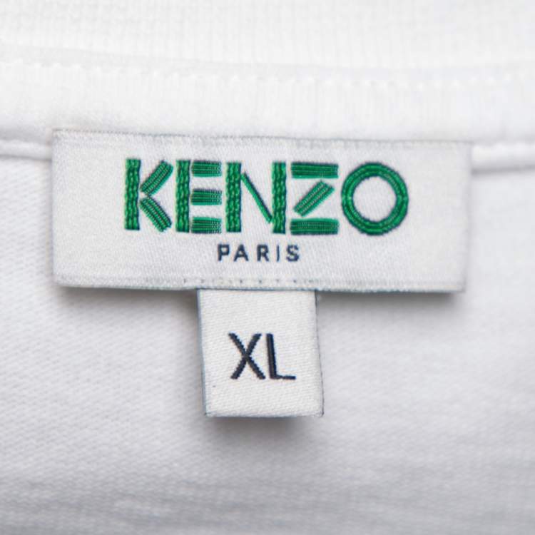 Pre Owned Kenzo White Cotton Printed Crew Neck Short Sleeve Dress XL
