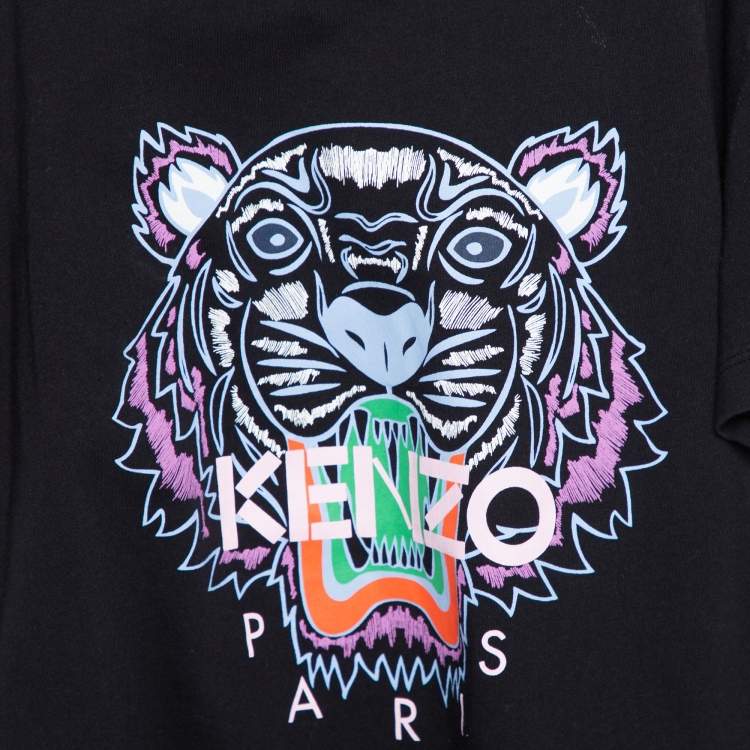 Pre Owned Kenzo Black Cotton Tiger Printed Short Sleeve T-Shirt M