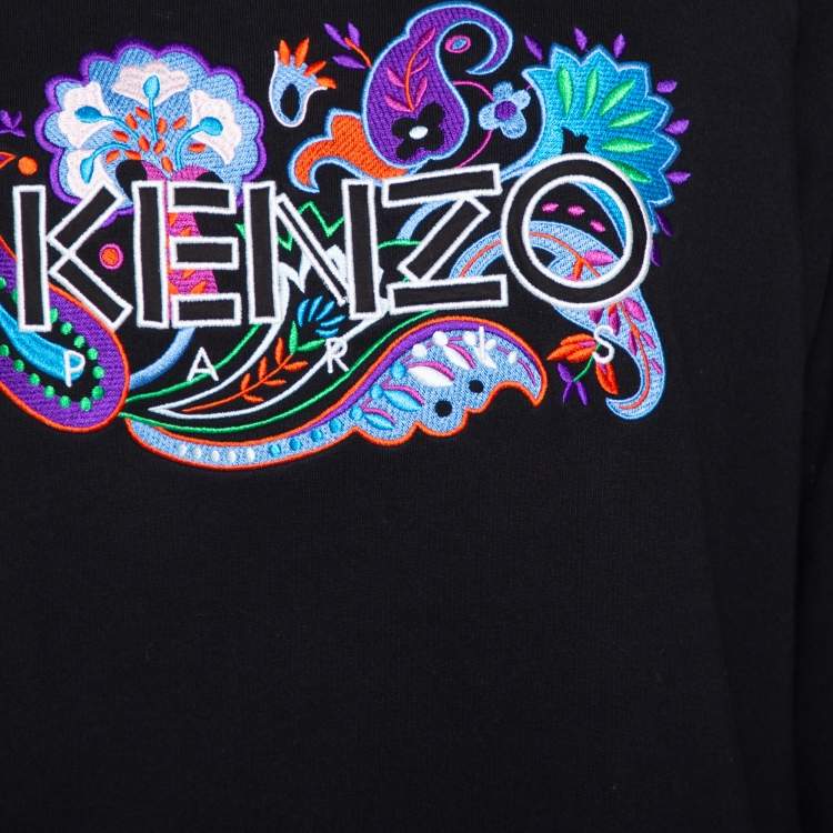 Pre Owned Kenzo Black Paisley Logo Embroidered Cotton Crewneck Sweatshirt M