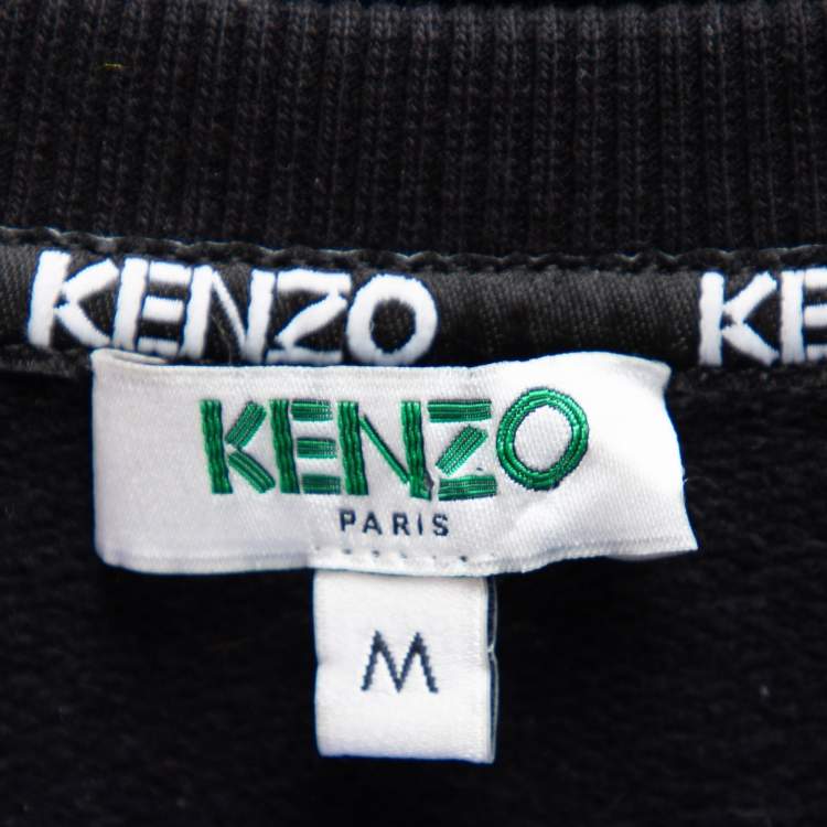 Pre Owned Kenzo Black Paisley Logo Embroidered Cotton Crewneck Sweatshirt M