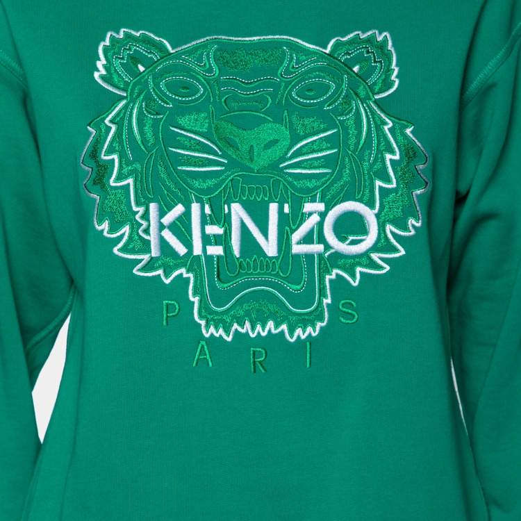 Pre Owned Kenzo Green Cotton Tiger Embroidered Crewneck Sweatshirt XS