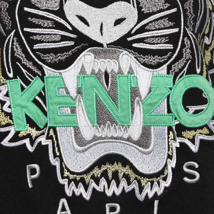 Pre Owned Kenzo Black Terry Knit Tiger Embroidered Jumper S