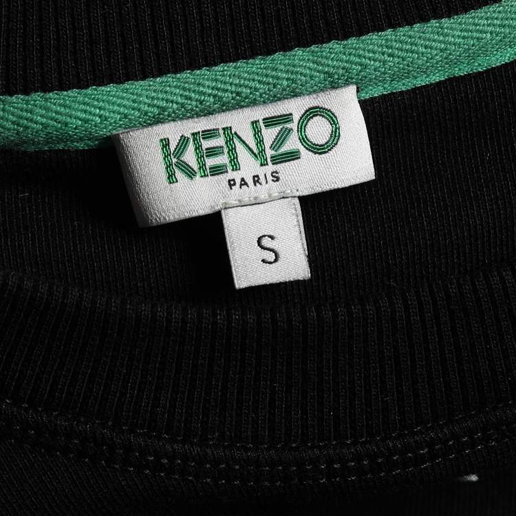 Pre Owned Kenzo Black Terry Knit Tiger Embroidered Jumper S