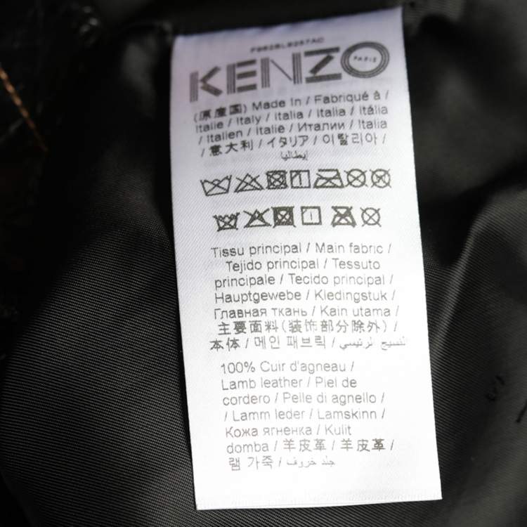 Pre Owned Kenzo Black Crackled Leather Hooded Windbreaker Jacket M