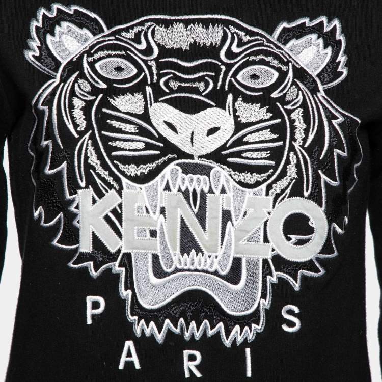 Pre Owned Kenzo Black Cotton Tiger Embroidered Long Sleeve Jumper S