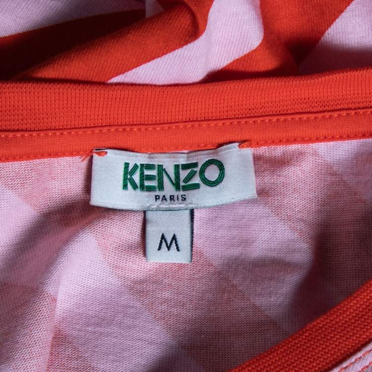 Pre Owned Kenzo Red Paprika Striped Cotton Logo Printed Short Sleeve T-Shirt M