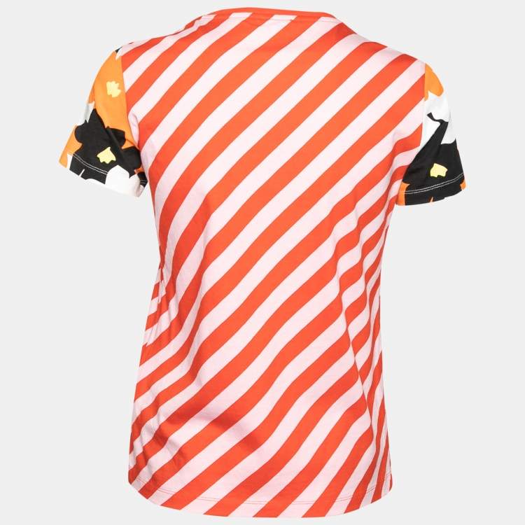 Pre Owned Kenzo Red Paprika Striped Cotton Logo Printed Short Sleeve T-Shirt M