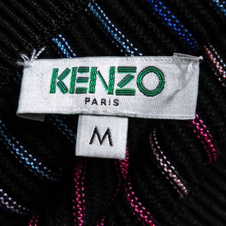 Pre Owned Kenzo Black Knit Rainbow Pleated Midi Skirt M