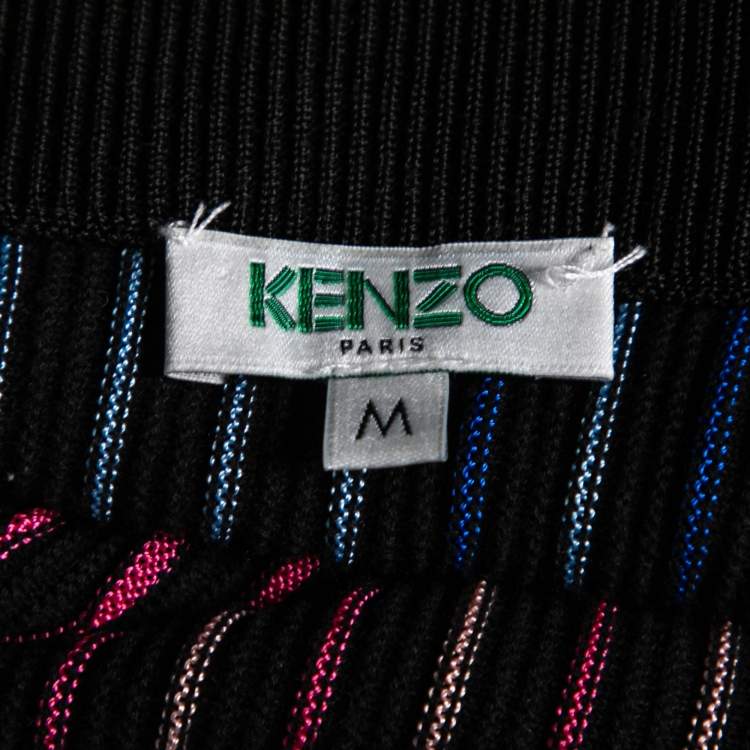 Pre Owned Kenzo Black Knit Rainbow Pleated Midi Skirt M