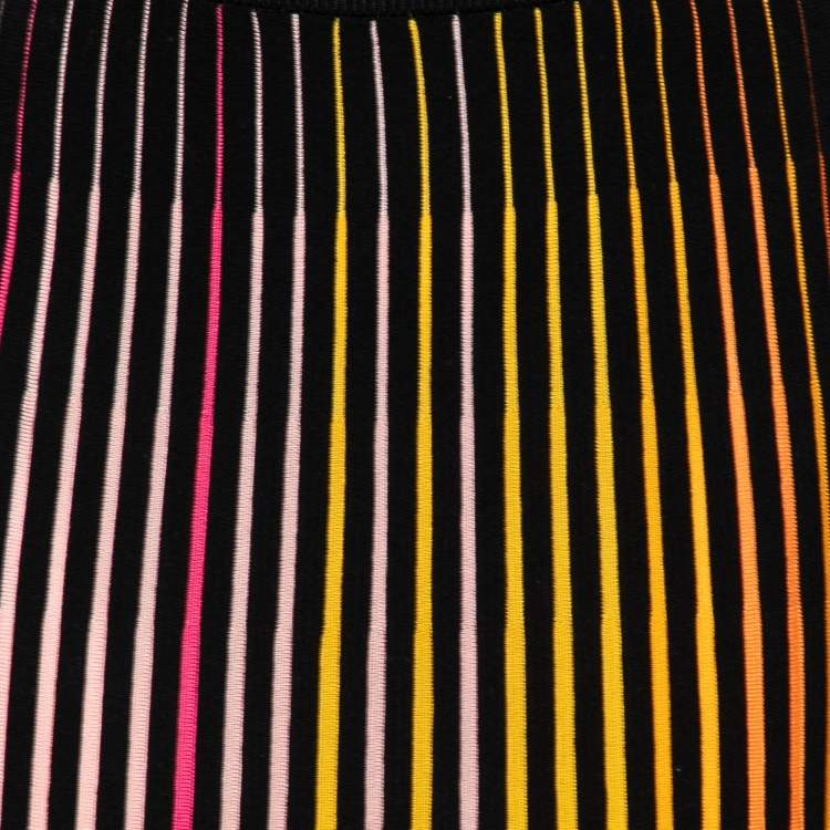 Pre Owned Kenzo Black Knit Rainbow Pleated Midi Skirt M