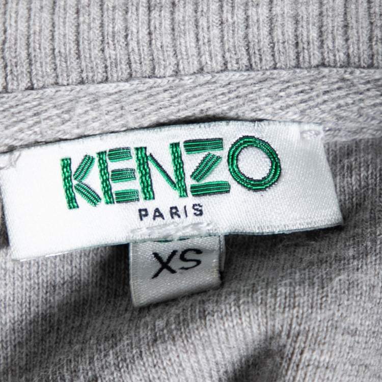 مملوكة مسبقًا Kenzo Grey Knit Jungle Embroidered Crew Neck Long Sleeve Sweater XS