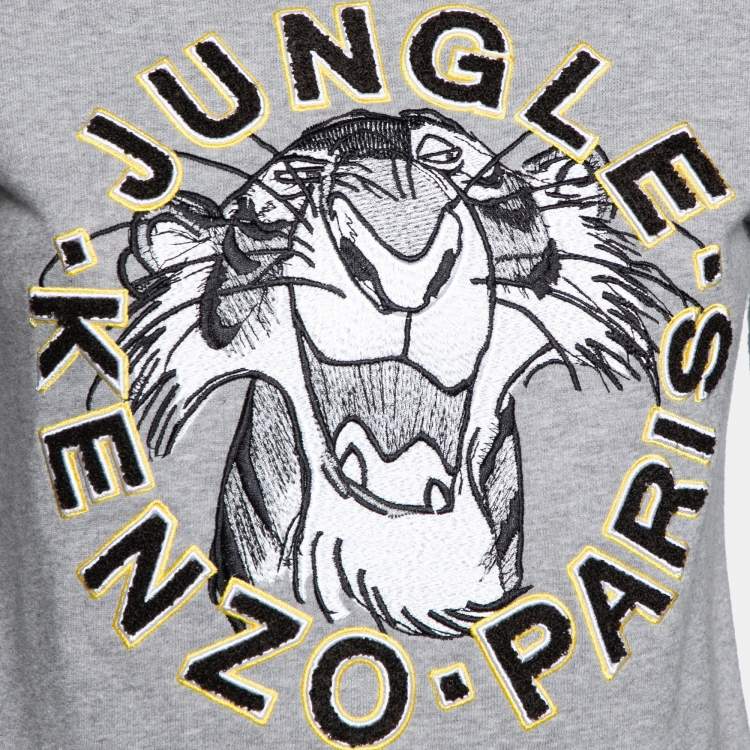 مملوكة مسبقًا Kenzo Grey Knit Jungle Embroidered Crew Neck Long Sleeve Sweater XS