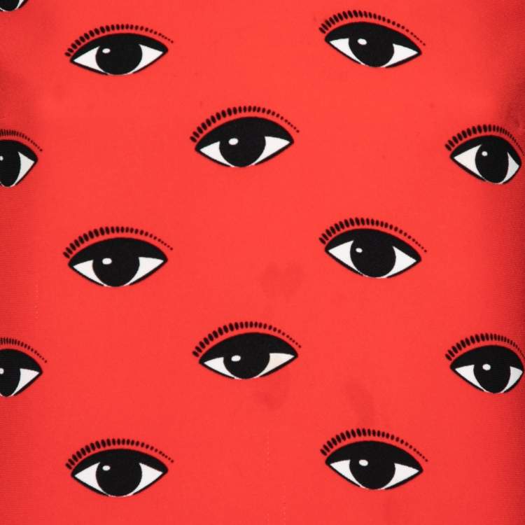 Pre Owned Kenzo Red Lotus Eye Printed Crepe Shift Dress S