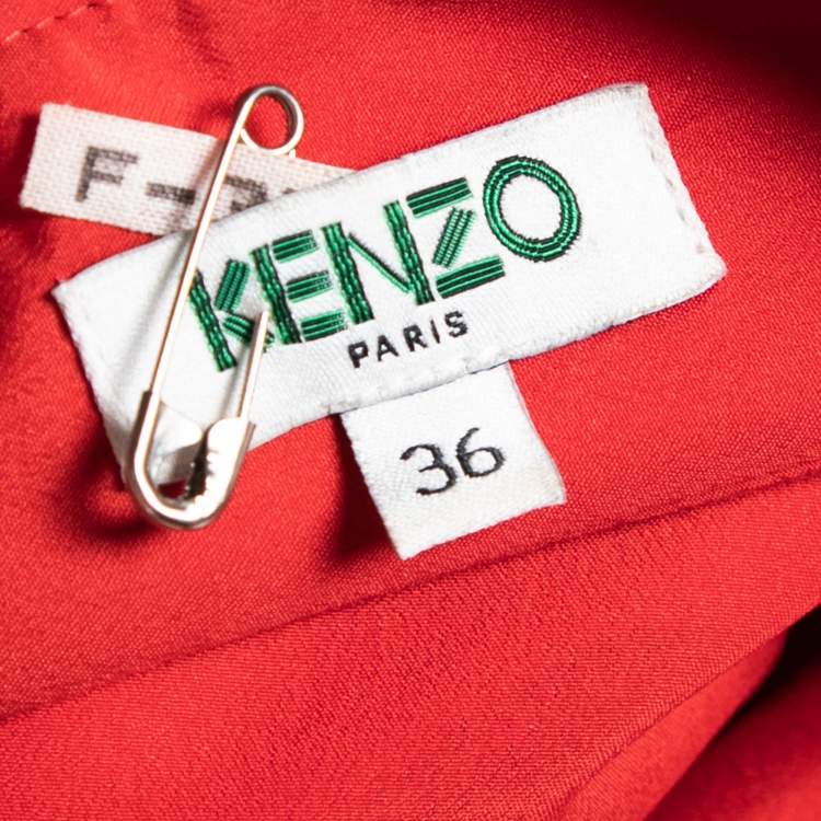 Pre Owned Kenzo Red Lotus Eye Printed Crepe Shift Dress S