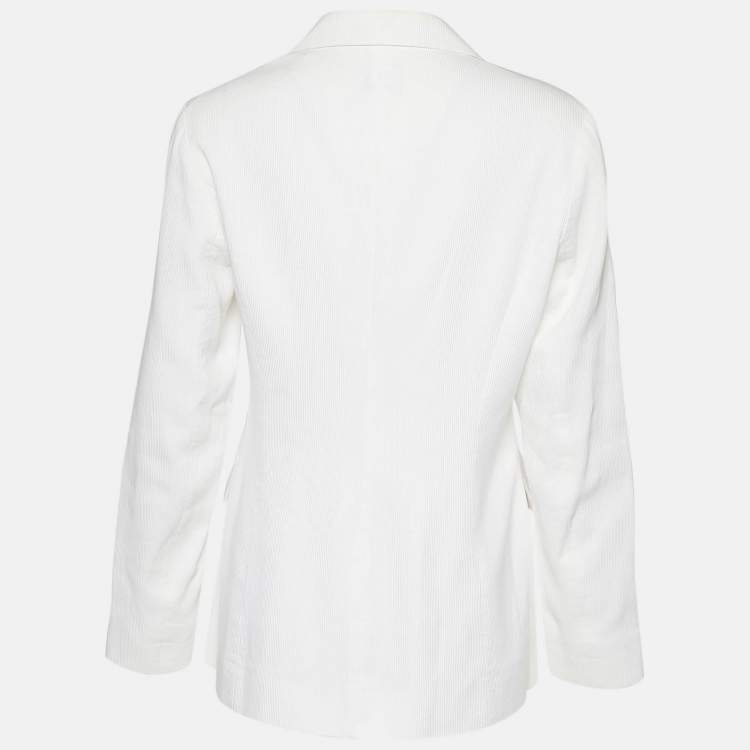 Pre Owned Kenzo Cream Textured Cotton Long Sleeve Blazer M
