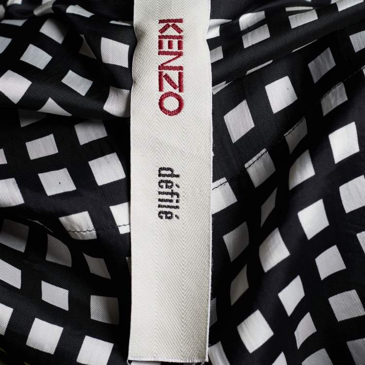 Pre Owned Kenzo Colorblock Cotton Double Breasted Belted Coat L