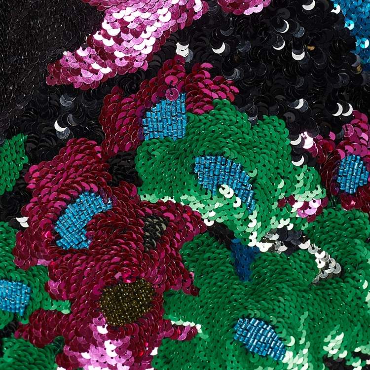 Pre Owned Kenzo Multicolored Floral Patterned Sequin Embellished Oversized Dress M