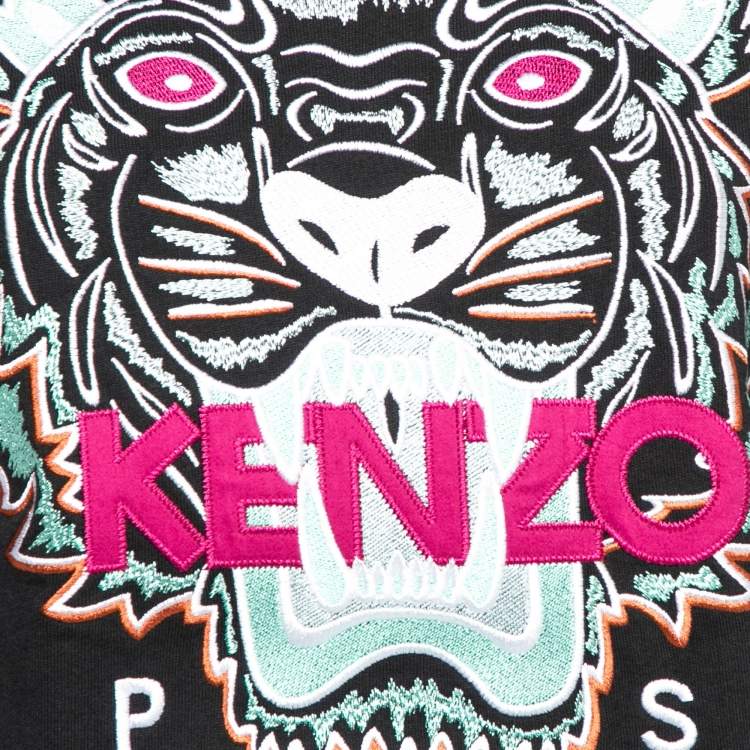 Pre Owned Kenzo Black Tiger Embroidered Crew Neck Long Sleeve Sweatshirt M