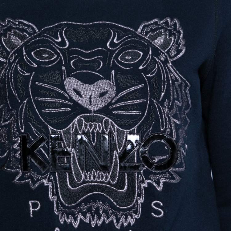 Pre Owned Kenzo Blue Cotton Tiger Embroidered Sweatshirt S