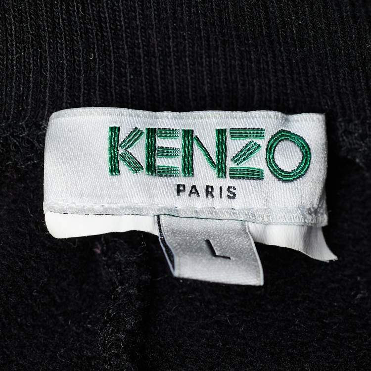 Pre Owned Kenzo Black Terry Knit Logo Print Joggers L