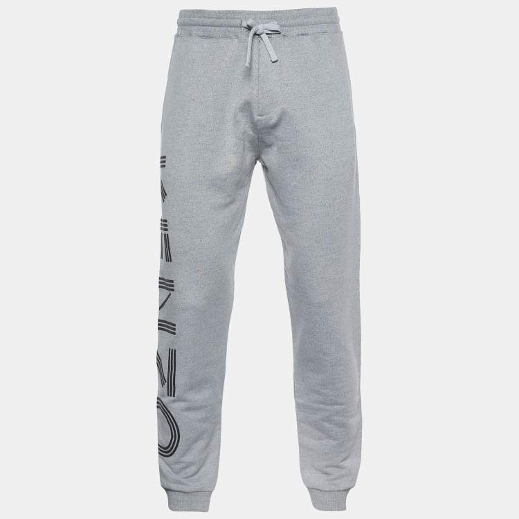 Pre Owned Kenzo Grey Cotton Logo Printed Sweatpants M